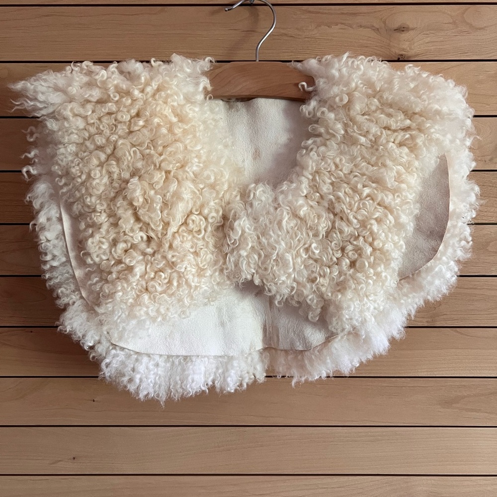 Ethical Genuine Curly Shearling Cream Shawl